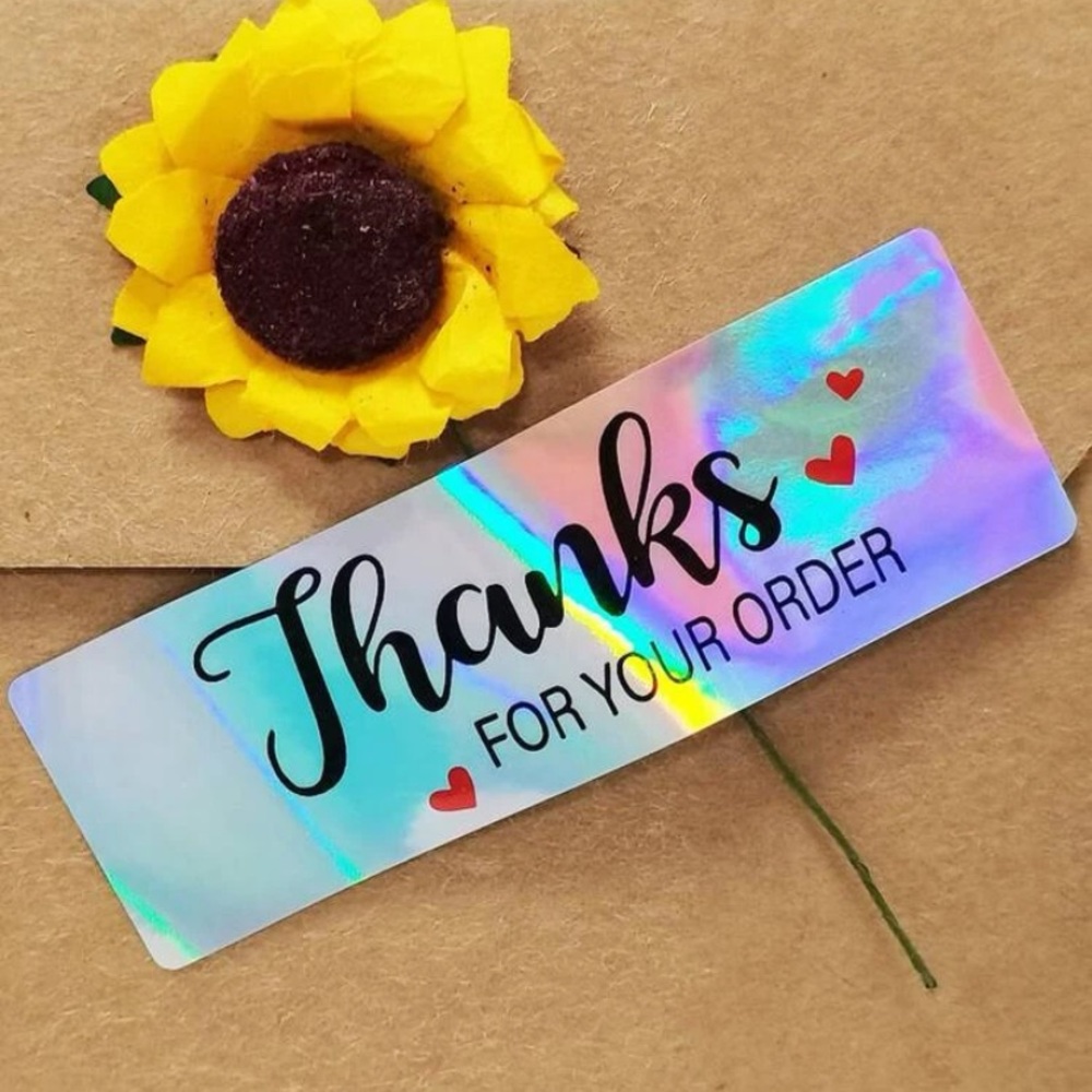 120 ct Metallic Thank you Label “Thanks for your order” Script & Hearts - Picture 2 of 6